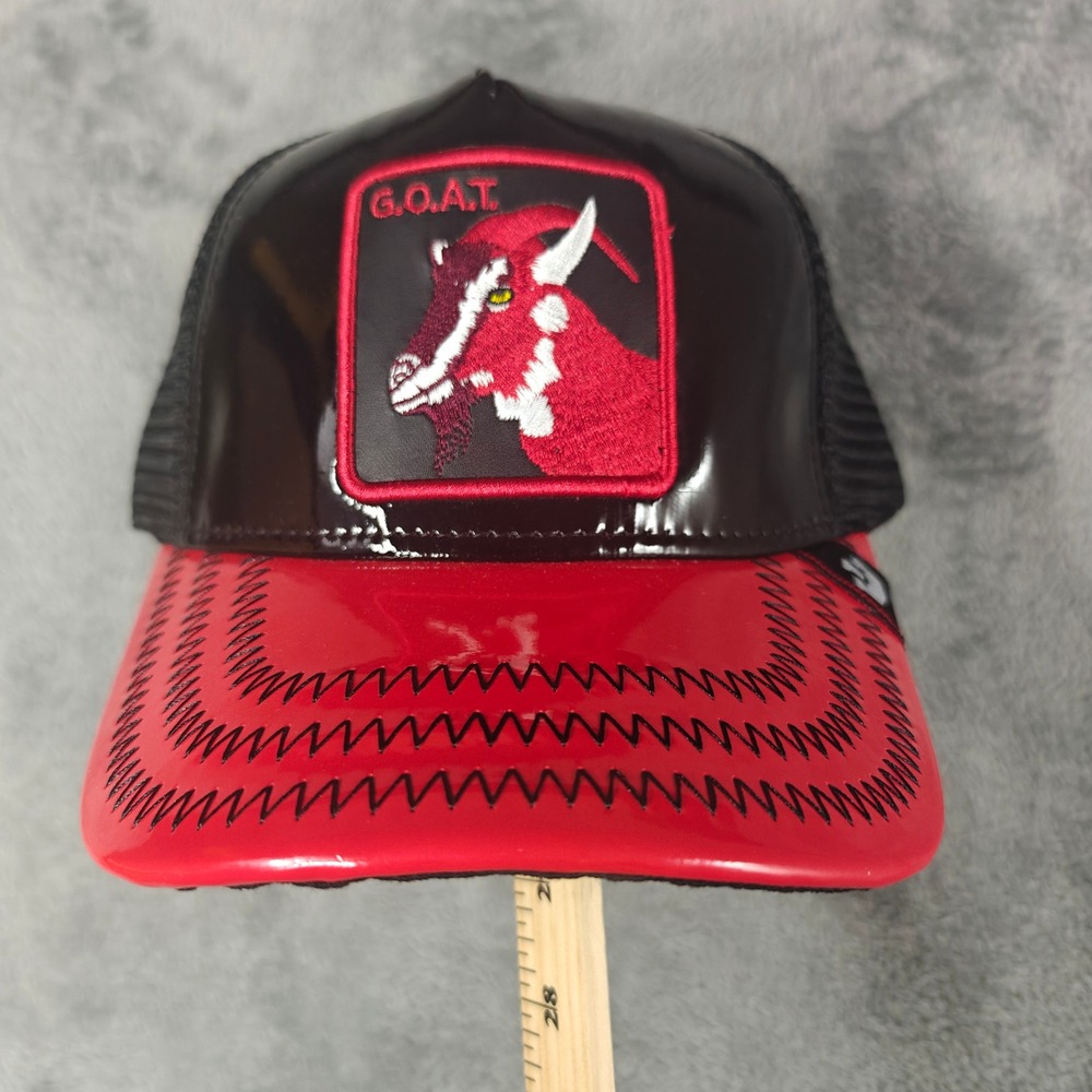 Goorin Bros Trucker Hat Unisex OSFA Red Black GOAT Patent Patch Mesh Snapback
